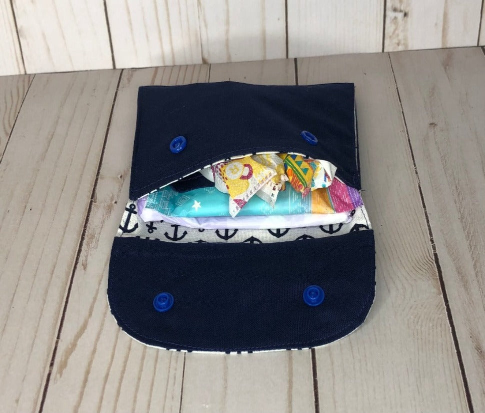 Pad and Tampon Pouch Set - Blue Anchors