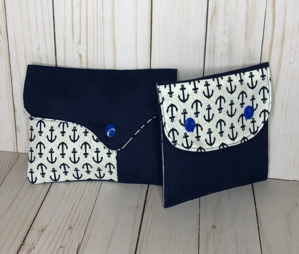 Pad and Tampon Pouch Set - Blue Anchors