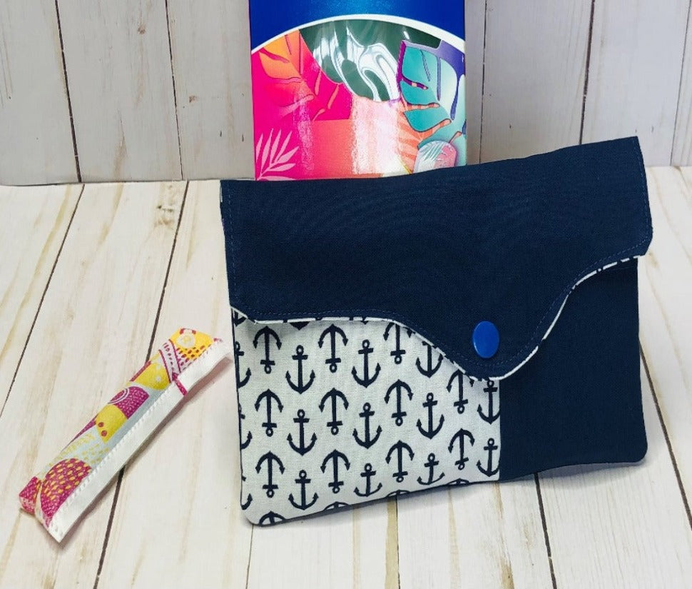 Pad and Tampon Pouch Set - Blue Anchors