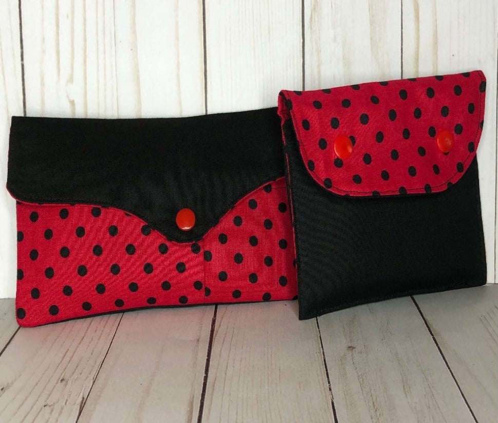 Pad and Tampon Pouch Set - Black Dots