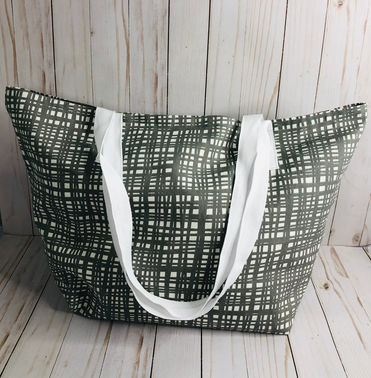 Tote Beach/Pool Canvas Bag  - Gray and White