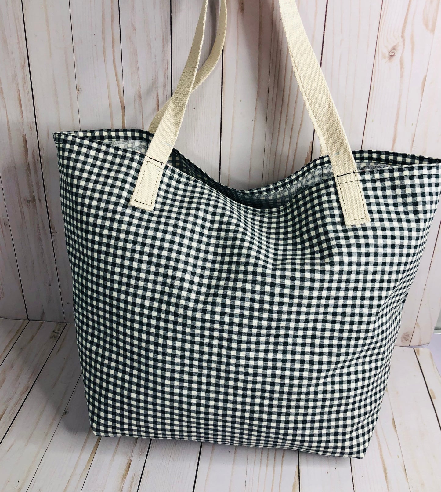 Tote Beach/Pool Canvas Bag with Pockets - Black and White