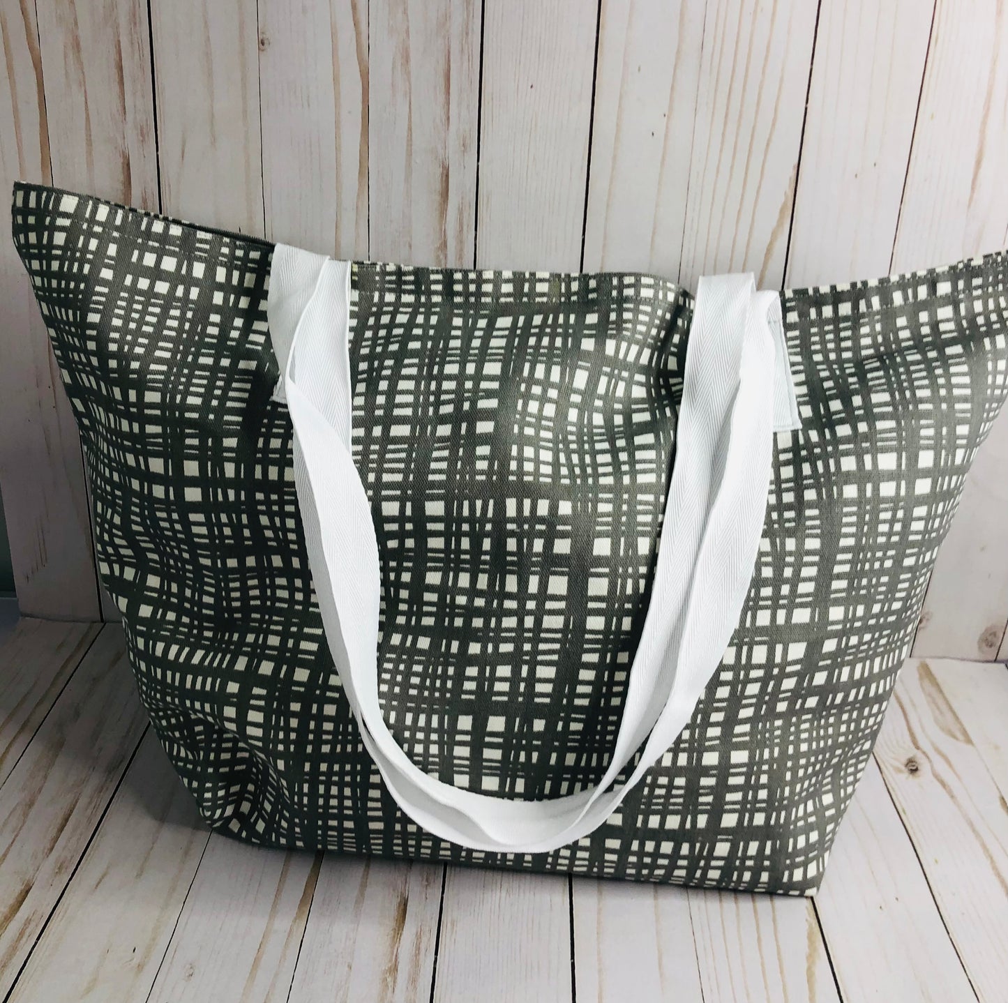 Tote Beach/Pool Canvas Bag  - Gray and White